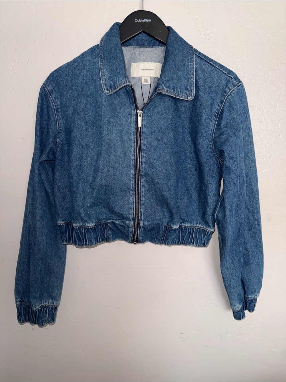Calvin Klein Jeans Dark Blue Lightweight Cropped Denim Zip Jacket